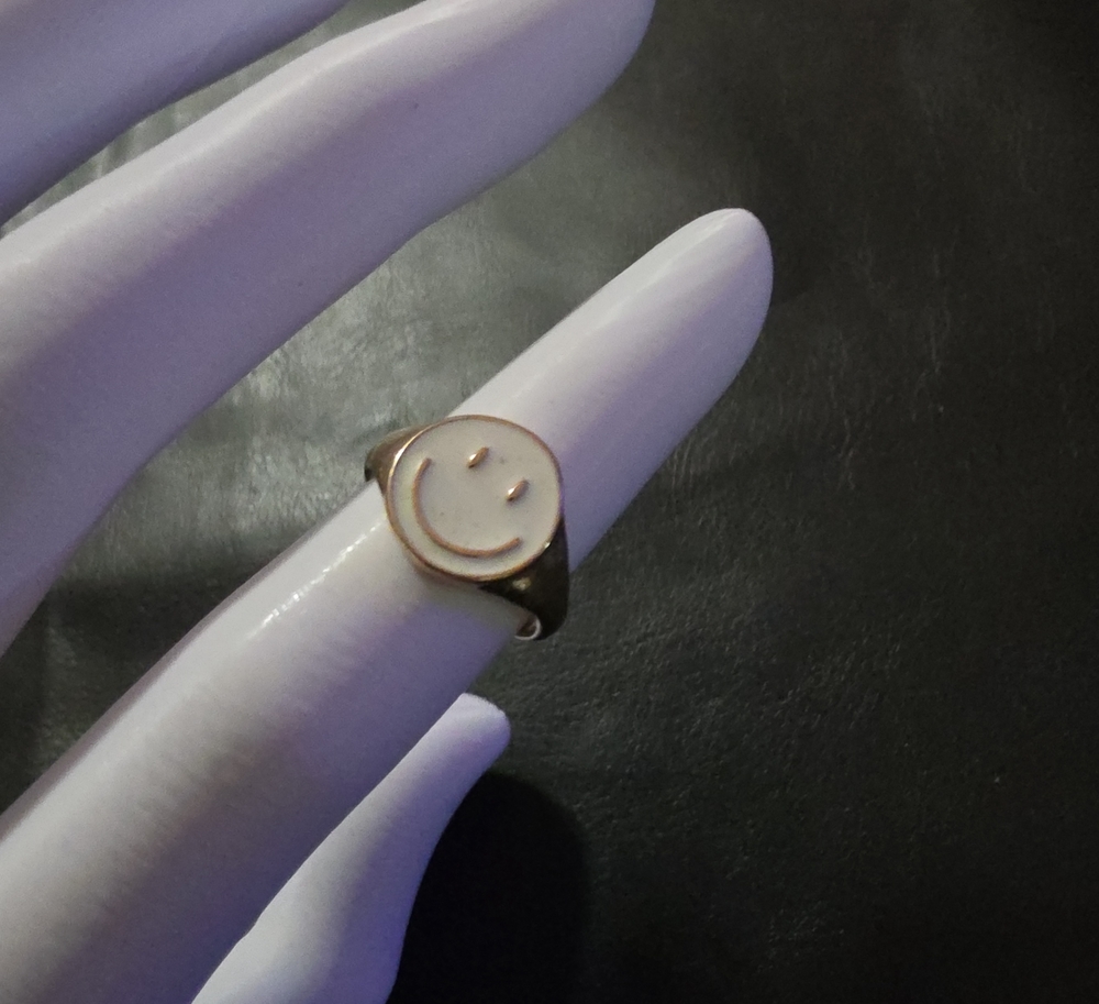 Gold Tone Smiley Face Signet Ring - Women Jewelry